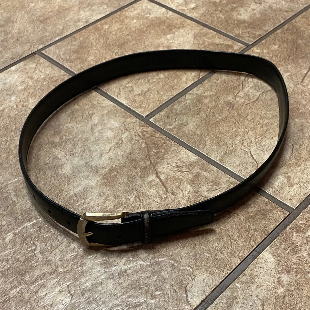 Classic Black Leather Women’s Large Belt with Brass Buckle Timeless Classic